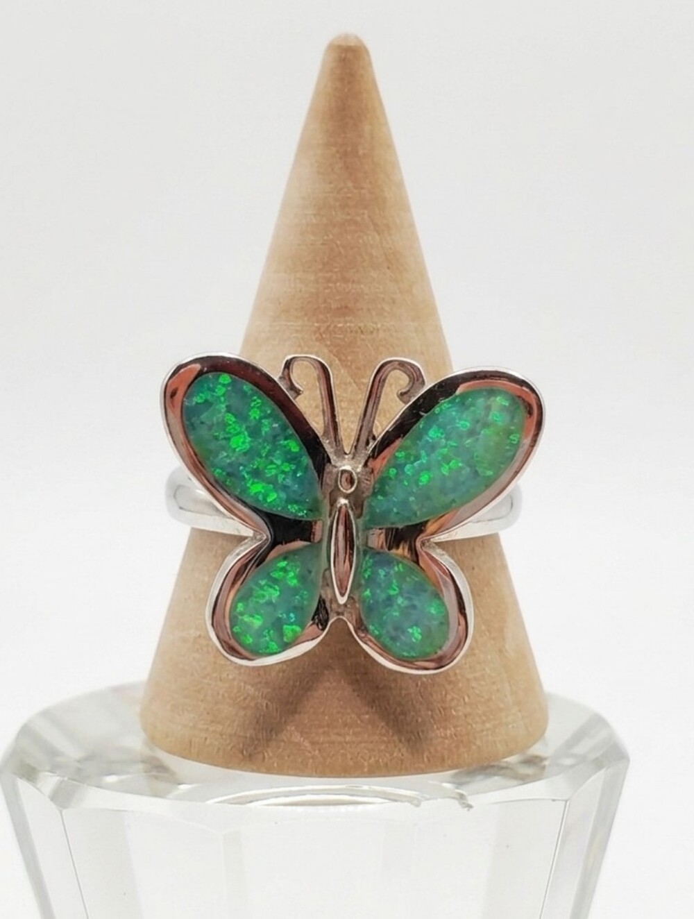 Opal Butterfly Size 8 NEW Ring Sterling Silver 925 Green Inlay October Stacking